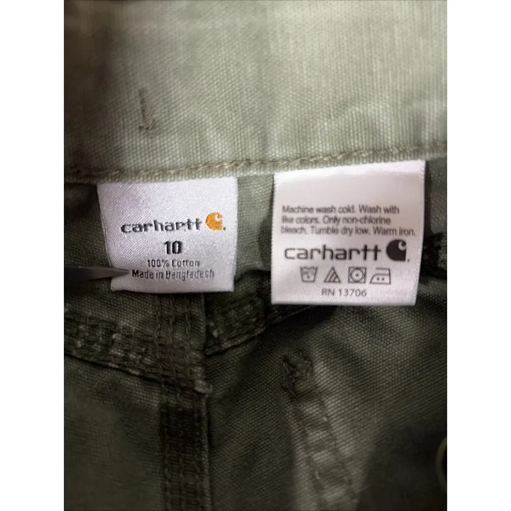 Carhartt Shorts Boys Sz 10 Green Canvas Cargo Workwear/Pockets